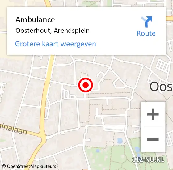 Locatie op kaart van de 112 melding: Ambulance Oosterhout, Arendsplein op 30 augustus 2019 14:08