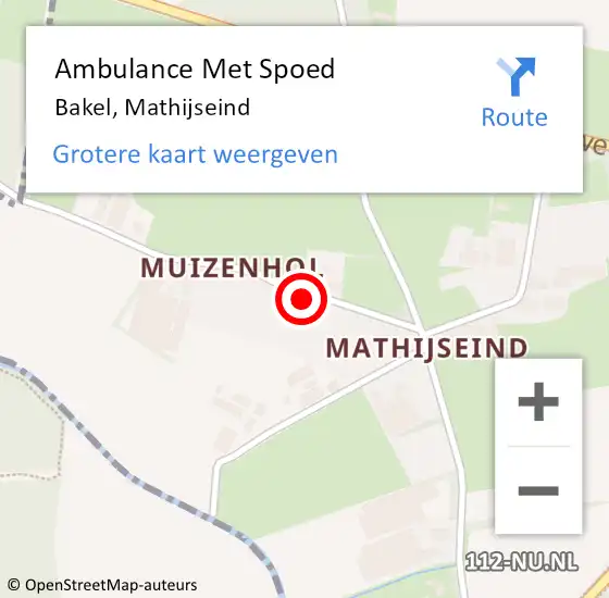 Locatie op kaart van de 112 melding: Ambulance Met Spoed Naar Bakel, Mathijseind op 30 augustus 2019 14:53