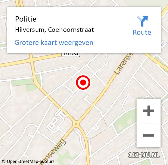 Locatie op kaart van de 112 melding: Politie Hilversum, Coehoornstraat op 30 augustus 2019 15:28