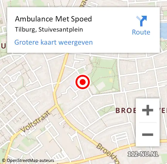 Locatie op kaart van de 112 melding: Ambulance Met Spoed Naar Tilburg, Stuivesantplein op 30 augustus 2019 16:45