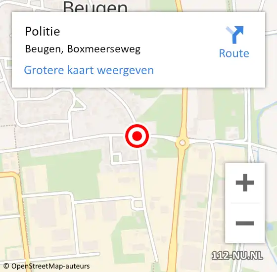 Locatie op kaart van de 112 melding: Politie Beugen, Boxmeerseweg op 30 augustus 2019 16:59