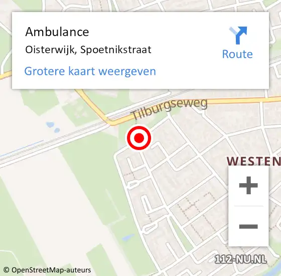 Locatie op kaart van de 112 melding: Ambulance Oisterwijk, Spoetnikstraat op 30 augustus 2019 20:09