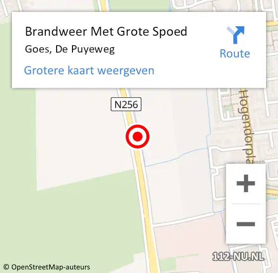 Locatie op kaart van de 112 melding: Brandweer Met Grote Spoed Naar Goes, De Puyeweg op 30 augustus 2019 20:49