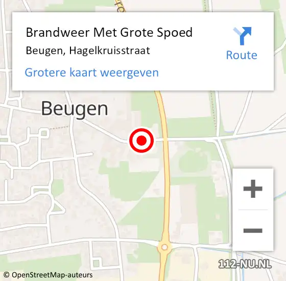 Locatie op kaart van de 112 melding: Brandweer Met Grote Spoed Naar Beugen, Hagelkruisstraat op 30 augustus 2019 21:56