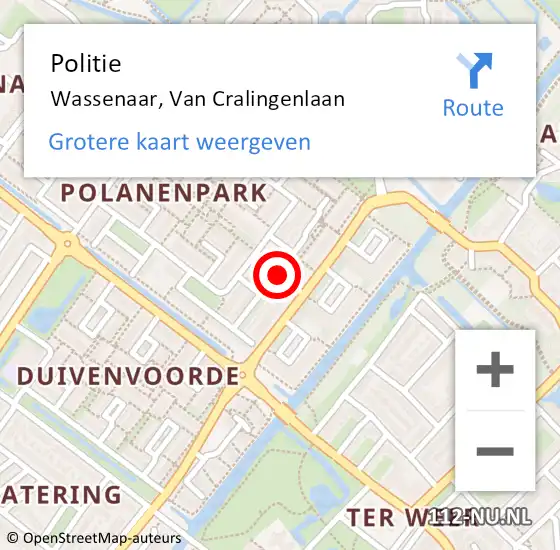 Locatie op kaart van de 112 melding: Politie Wassenaar, Van Cralingenlaan op 28 september 2013 13:29