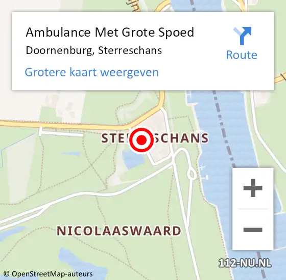 Locatie op kaart van de 112 melding: Ambulance Met Grote Spoed Naar Doornenburg, Sterreschans op 30 augustus 2019 22:31