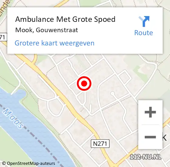 Locatie op kaart van de 112 melding: Ambulance Met Grote Spoed Naar Mook, Gouwenstraat op 31 augustus 2019 00:56