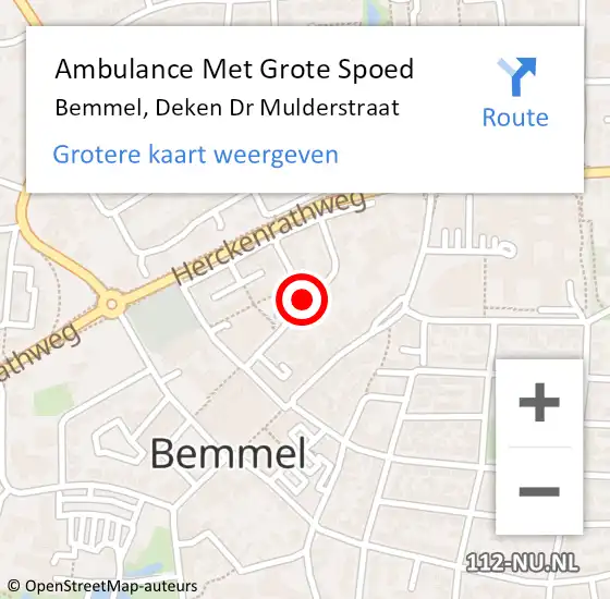Locatie op kaart van de 112 melding: Ambulance Met Grote Spoed Naar Bemmel, Deken Dr Mulderstraat op 31 augustus 2019 03:02