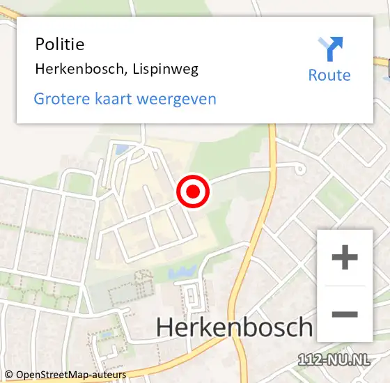 Locatie op kaart van de 112 melding: Politie Herkenbosch, Lispinweg op 31 augustus 2019 09:15