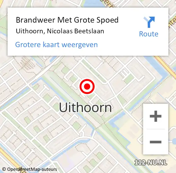 Locatie op kaart van de 112 melding: Brandweer Met Grote Spoed Naar Uithoorn, Nicolaas Beetslaan op 31 augustus 2019 09:58