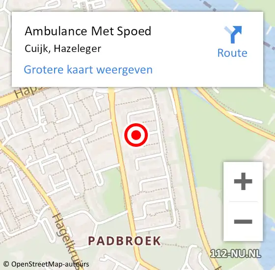 Locatie op kaart van de 112 melding: Ambulance Met Spoed Naar Cuijk, Hazeleger op 31 augustus 2019 10:39