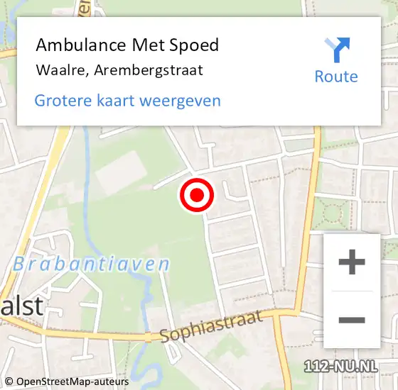 Locatie op kaart van de 112 melding: Ambulance Met Spoed Naar Waalre, Arembergstraat op 31 augustus 2019 11:30
