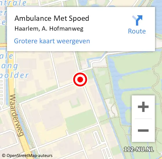Locatie op kaart van de 112 melding: Ambulance Met Spoed Naar Haarlem, A. Hofmanweg op 31 augustus 2019 11:34