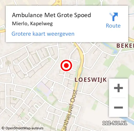 Locatie op kaart van de 112 melding: Ambulance Met Grote Spoed Naar Mierlo, Kapelweg op 31 augustus 2019 12:13