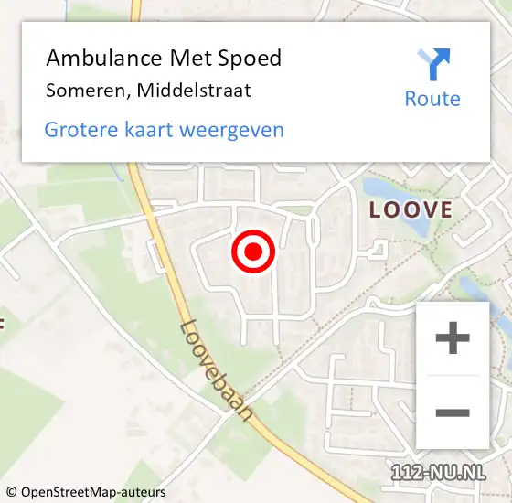 Locatie op kaart van de 112 melding: Ambulance Met Spoed Naar Someren, Middelstraat op 31 augustus 2019 12:54