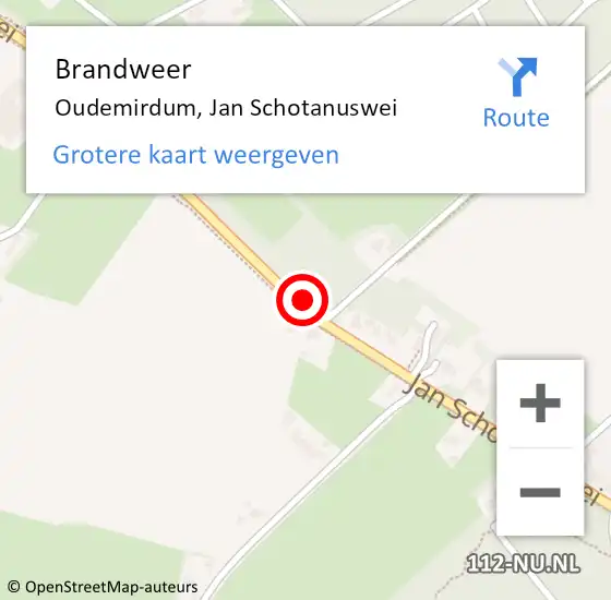 Locatie op kaart van de 112 melding: Brandweer Oudemirdum, Jan Schotanuswei op 31 augustus 2019 13:29