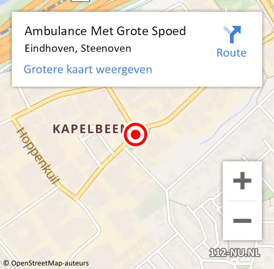 Locatie op kaart van de 112 melding: Ambulance Met Grote Spoed Naar Eindhoven, Steenoven op 31 augustus 2019 13:56