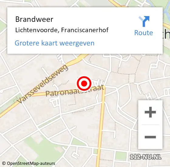 Locatie op kaart van de 112 melding: Brandweer Lichtenvoorde, Franciscanerhof op 31 augustus 2019 13:59