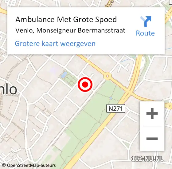 Locatie op kaart van de 112 melding: Ambulance Met Grote Spoed Naar Venlo, Monseigneur Boermansstraat op 31 augustus 2019 14:22