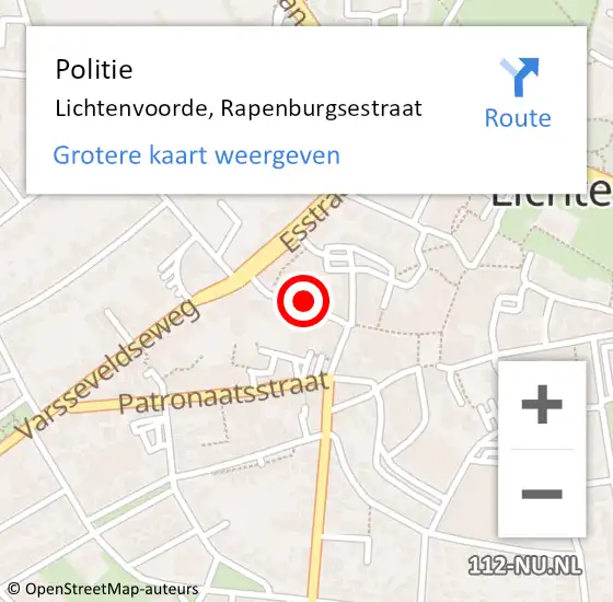 Locatie op kaart van de 112 melding: Politie Lichtenvoorde, Rapenburgsestraat op 31 augustus 2019 14:40