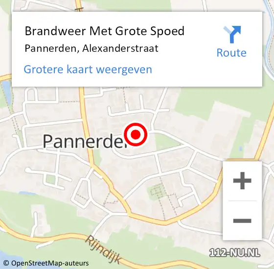 Locatie op kaart van de 112 melding: Brandweer Met Grote Spoed Naar Pannerden, Alexanderstraat op 31 augustus 2019 15:01