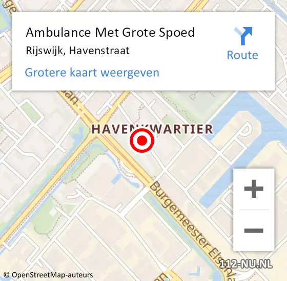 Locatie op kaart van de 112 melding: Ambulance Met Grote Spoed Naar Rijswijk, Havenstraat op 31 augustus 2019 15:24