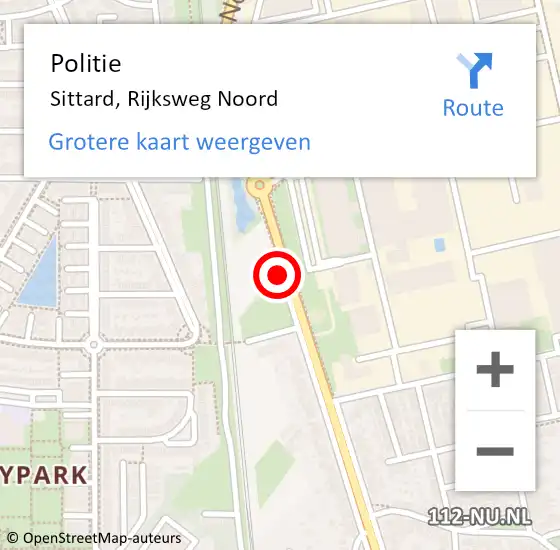 Locatie op kaart van de 112 melding: Politie Sittard, Rijksweg Noord op 31 augustus 2019 16:26