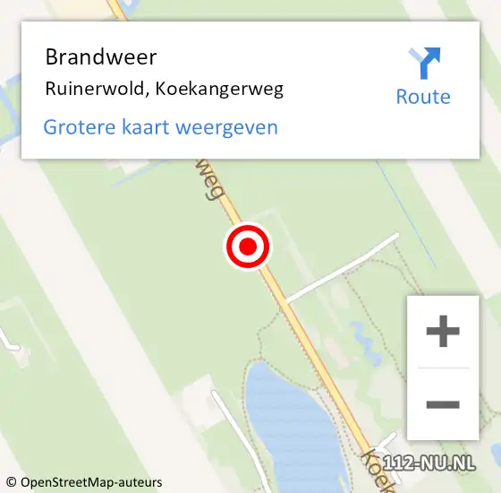 Locatie op kaart van de 112 melding: Brandweer Ruinerwold, Koekangerweg op 31 augustus 2019 16:53