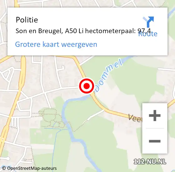 Locatie op kaart van de 112 melding: Politie Son en Breugel, A50 Re hectometerpaal: 102,0 op 31 augustus 2019 17:26