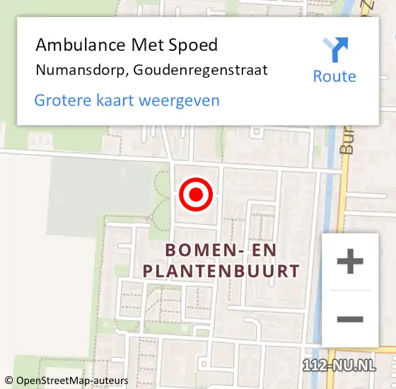 Locatie op kaart van de 112 melding: Ambulance Met Spoed Naar Numansdorp, Goudenregenstraat op 31 augustus 2019 17:43