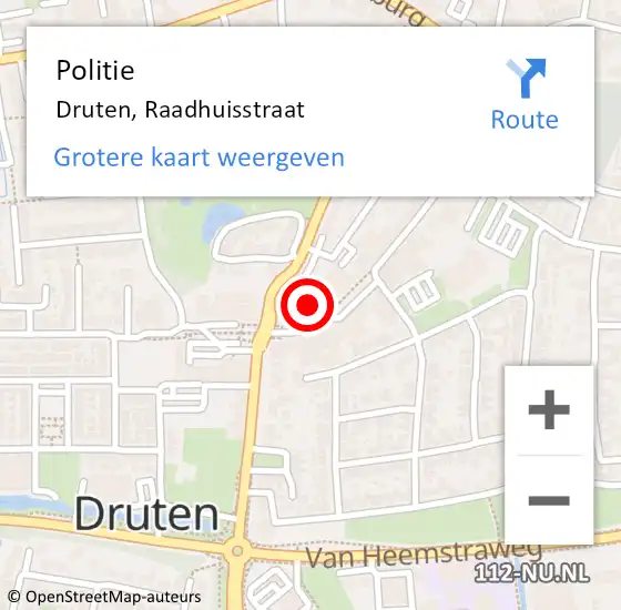 Locatie op kaart van de 112 melding: Politie Druten, Raadhuisstraat op 31 augustus 2019 18:04