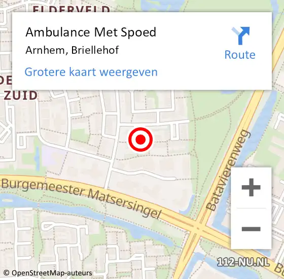 Locatie op kaart van de 112 melding: Ambulance Met Spoed Naar Arnhem, Briellehof op 31 augustus 2019 20:03