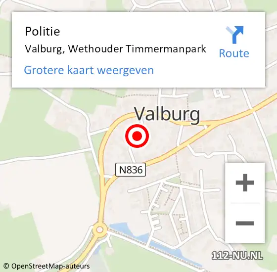 Locatie op kaart van de 112 melding: Politie Valburg, Wethouder Timmermanpark op 12 april 2014 11:53