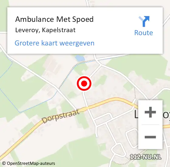 Locatie op kaart van de 112 melding: Ambulance Met Spoed Naar Leveroy, Kapelstraat op 31 augustus 2019 20:09