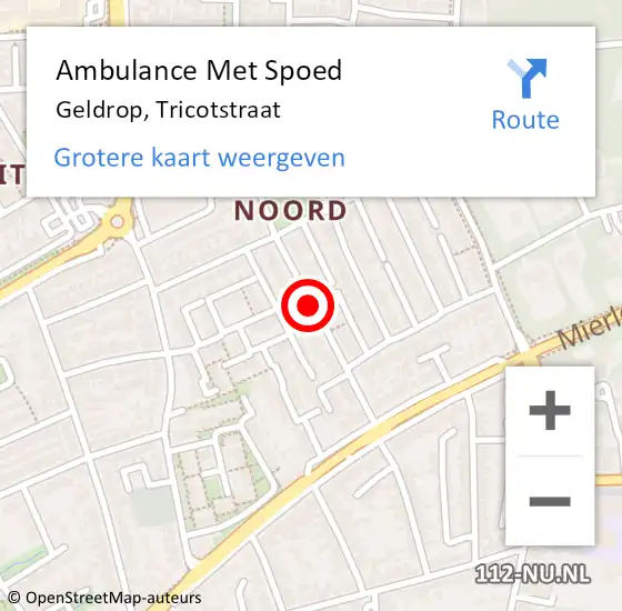 Locatie op kaart van de 112 melding: Ambulance Met Spoed Naar Geldrop, Tricotstraat op 31 augustus 2019 20:33