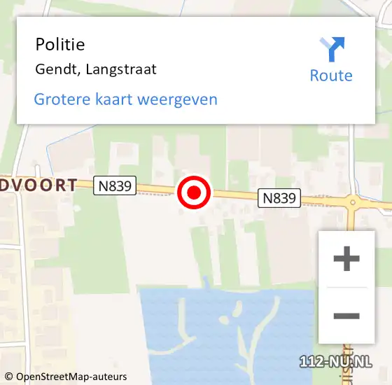 Locatie op kaart van de 112 melding: Politie Gendt, Langstraat op 31 augustus 2019 20:56