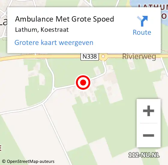 Locatie op kaart van de 112 melding: Ambulance Met Grote Spoed Naar Lathum, Koestraat op 31 augustus 2019 21:02