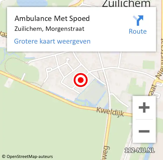 Locatie op kaart van de 112 melding: Ambulance Met Spoed Naar Zuilichem, Morgenstraat op 31 augustus 2019 22:30