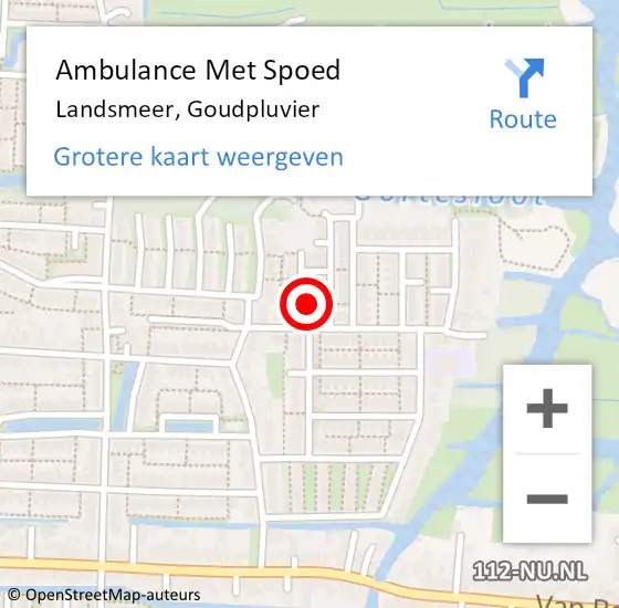 Locatie op kaart van de 112 melding: Ambulance Met Spoed Naar Landsmeer, Goudpluvier op 31 augustus 2019 22:32