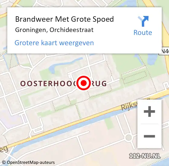 Locatie op kaart van de 112 melding: Brandweer Met Grote Spoed Naar Groningen, Orchideestraat op 31 augustus 2019 23:09