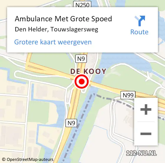 Locatie op kaart van de 112 melding: Ambulance Met Grote Spoed Naar Den Helder, Touwslagersweg op 1 september 2019 00:15