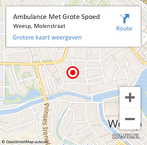 Locatie op kaart van de 112 melding: Ambulance Met Grote Spoed Naar Weesp, Molenstraat op 12 april 2014 12:17