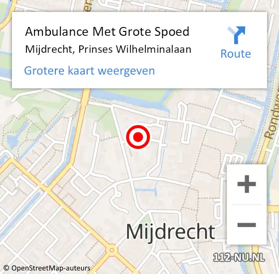 Locatie op kaart van de 112 melding: Ambulance Met Grote Spoed Naar Mijdrecht, Prinses Wilhelminalaan op 1 september 2019 03:16