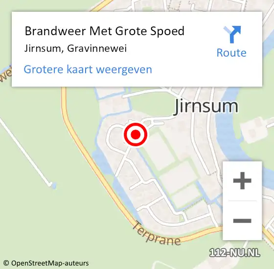 Locatie op kaart van de 112 melding: Brandweer Met Grote Spoed Naar Jirnsum, Gravinnewei op 1 september 2019 04:44