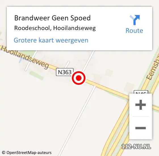 Locatie op kaart van de 112 melding: Brandweer Geen Spoed Naar Roodeschool, Hooilandseweg op 1 september 2019 05:06