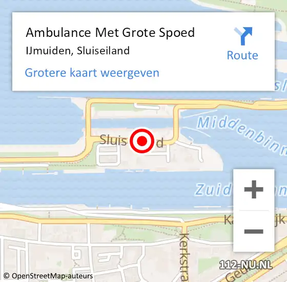 Locatie op kaart van de 112 melding: Ambulance Met Grote Spoed Naar IJmuiden, Sluiseiland op 1 september 2019 08:18