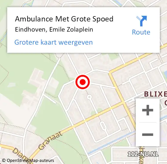 Locatie op kaart van de 112 melding: Ambulance Met Grote Spoed Naar Eindhoven, Emile Zolaplein op 1 september 2019 08:58