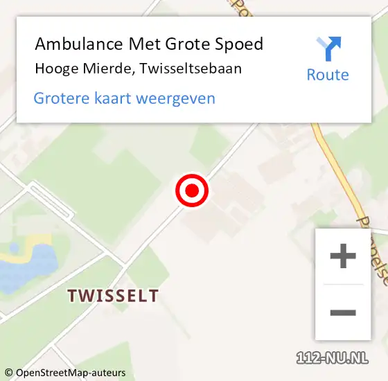 Locatie op kaart van de 112 melding: Ambulance Met Grote Spoed Naar Hooge Mierde, Twisseltsebaan op 1 september 2019 10:48