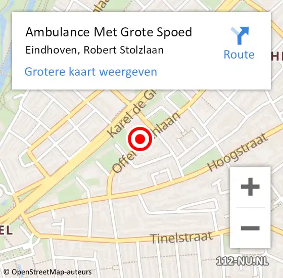 Locatie op kaart van de 112 melding: Ambulance Met Grote Spoed Naar Eindhoven, Robert Stolzlaan op 1 september 2019 11:15