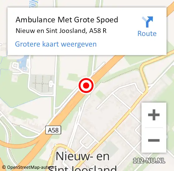 Locatie op kaart van de 112 melding: Ambulance Met Grote Spoed Naar Nieuw en Sint Joosland, A58 R op 12 april 2014 12:56